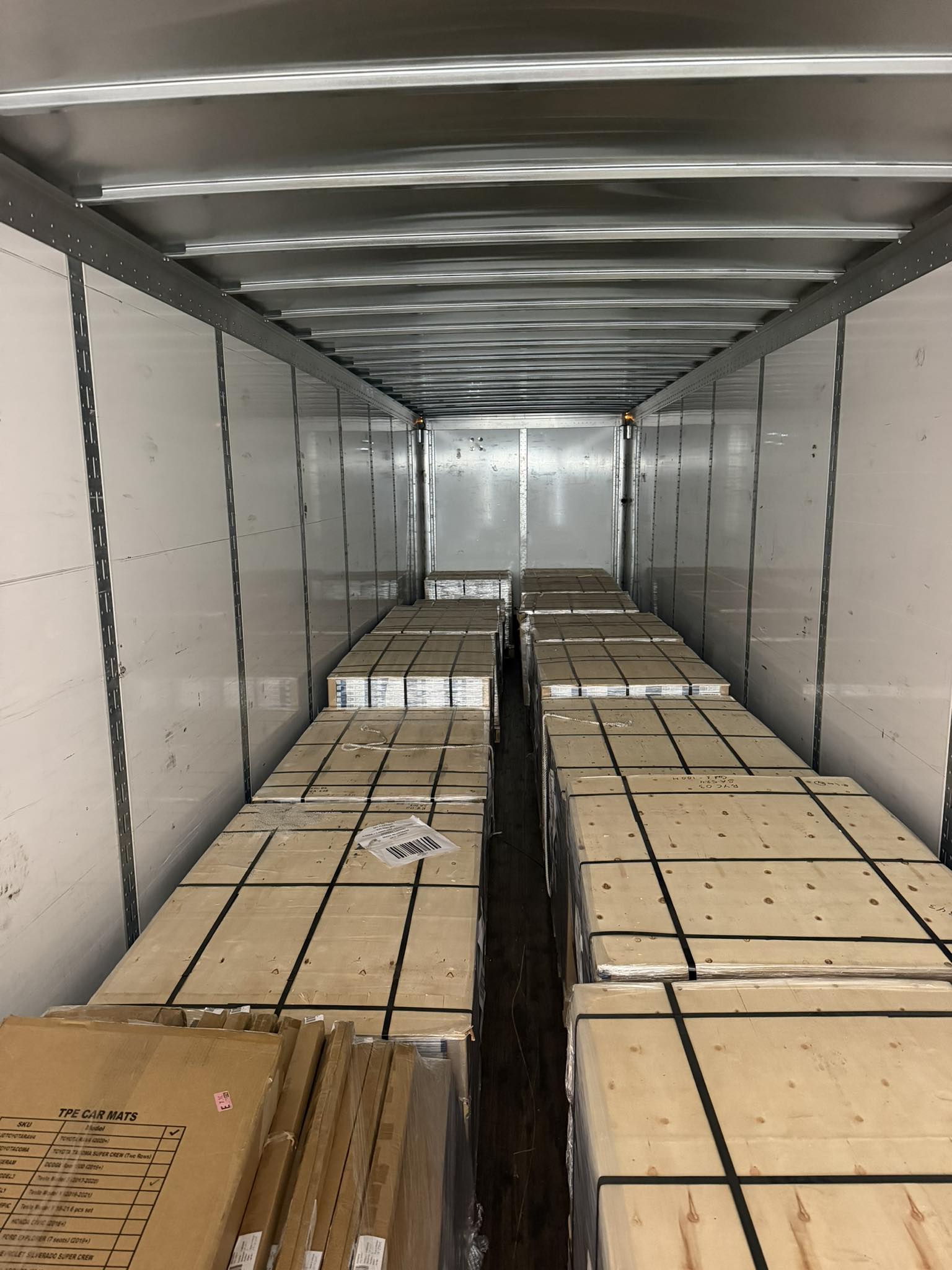 Pallets of luxury vinyl plank flooring loaded for a contractor or bulk delivery order