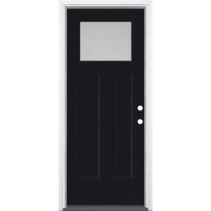Masonite 36 in. x 80 in. Craftsman Pearl Right-Hand/Inswing Frosted Glass Jet Black Painted Fiberglass Prehung Front Door