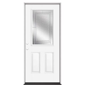 Masonite MPDS 36 in. x 80 in. 2-Panel Right-Hand 1/2 Lite Focus Glass Prefinished Black Fiberglass Prehung Front Door with Brickmold