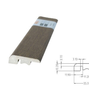 LifePlank end-cap LVP edge trim profile with dimension diagram